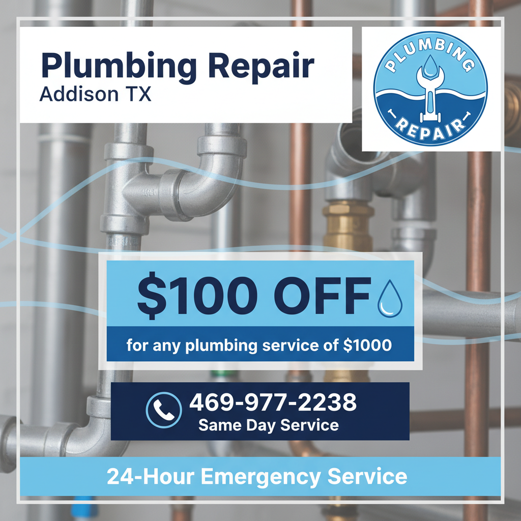 Plumbing repair coupon Addison TX - discount plumber Addison